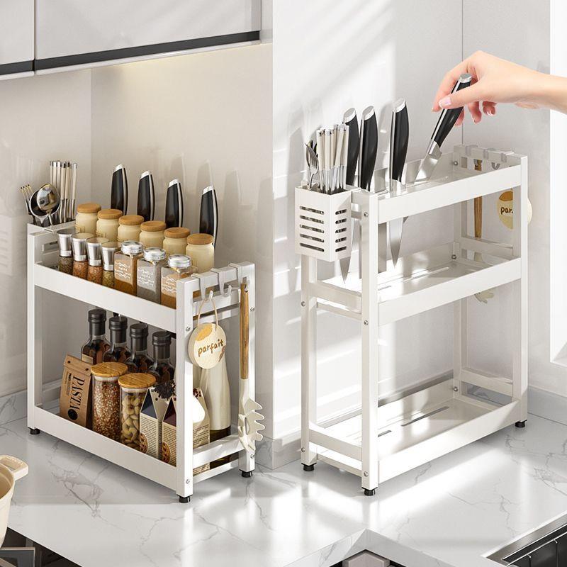 家用窄缝调料架双层厨房置物架白色调味架小型台面收纳架醋酱油盐