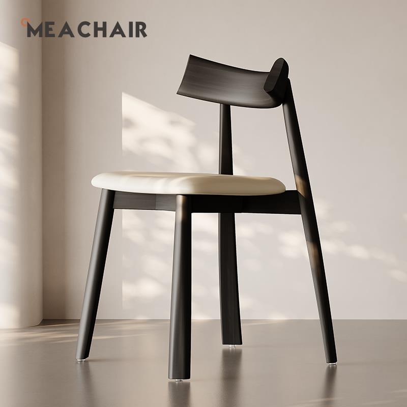 北欧实木餐椅家用现代意式极简约餐桌椅子酒店饭厅靠背椅黑色中古