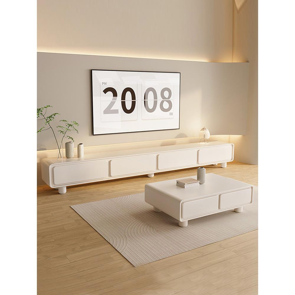 圆角法式奶油风白电视柜茶几组合客厅家用简约现代小户型极简家具