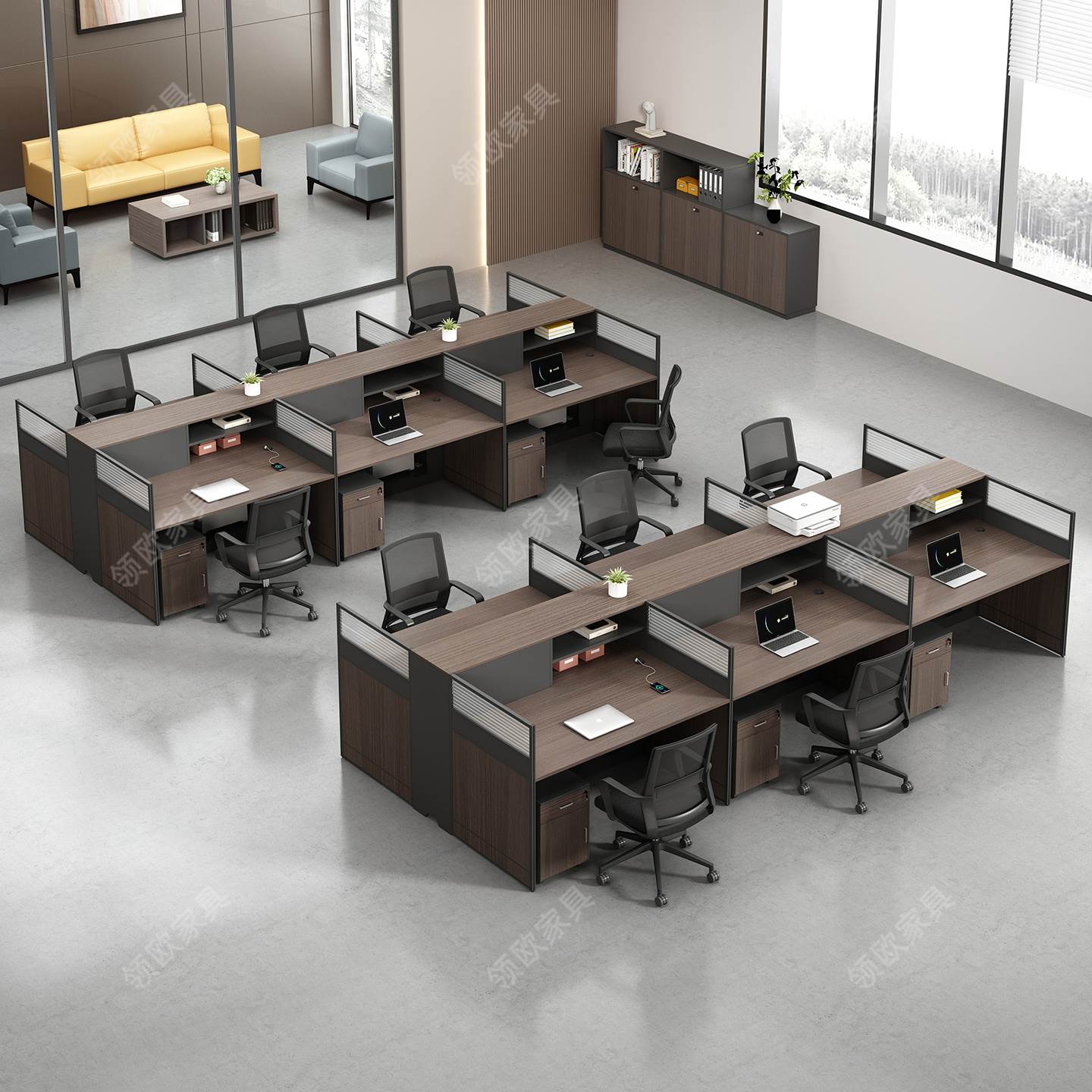 职员电脑办公桌4人位简约现代屏风四工位6隔断卡座办公室桌椅组合