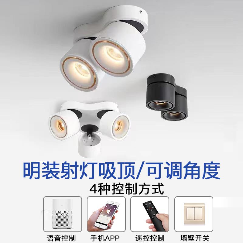 双头明装射灯C0B可调角度客厅商用三头店铺过道吸顶折叠明装筒灯
