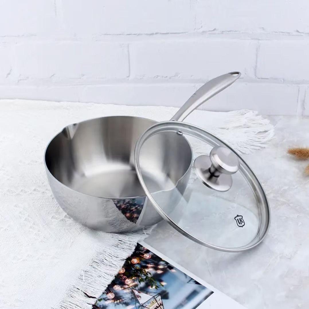 LUNKAI/伦凯18/10不锈钢雪平锅奶锅煎锅白领锅多用加厚三层厚家用