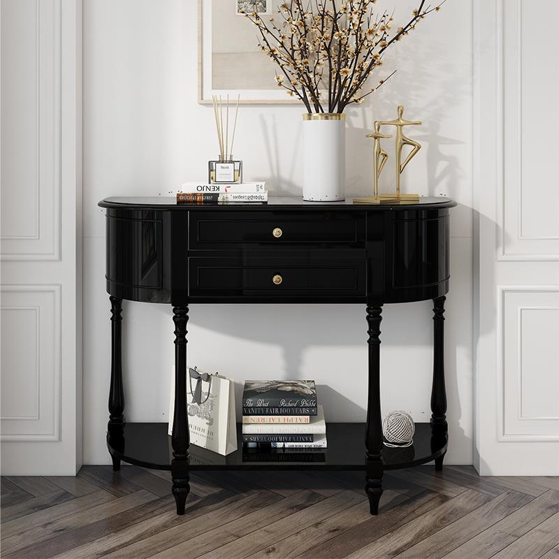 法式全实木半圆玄关柜欧式复古玄关桌美式简约玄关台门厅柜靠墙桌