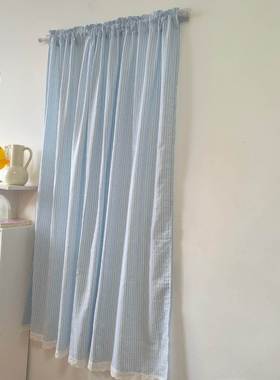 棉lashu韩国博客同款蓝色条纹挂布门帘