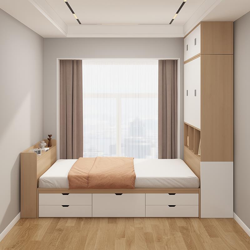 儿童小户型榻榻米衣柜床实木多功能抽屉组合床床尾衣柜床头书柜