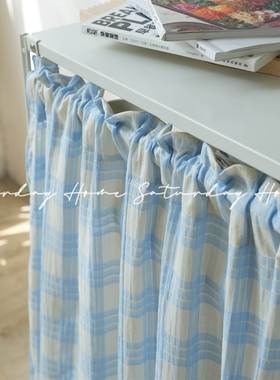 SaturdayHome奶蓝格子窗帘卧室ins风韩系隔断帘清新门帘