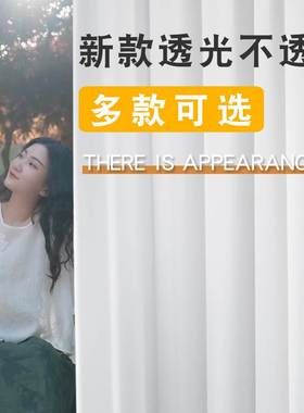 2024新款网红透光不透人白色纱帘窗帘遮光防晒挂钩飘窗客厅隔间帘