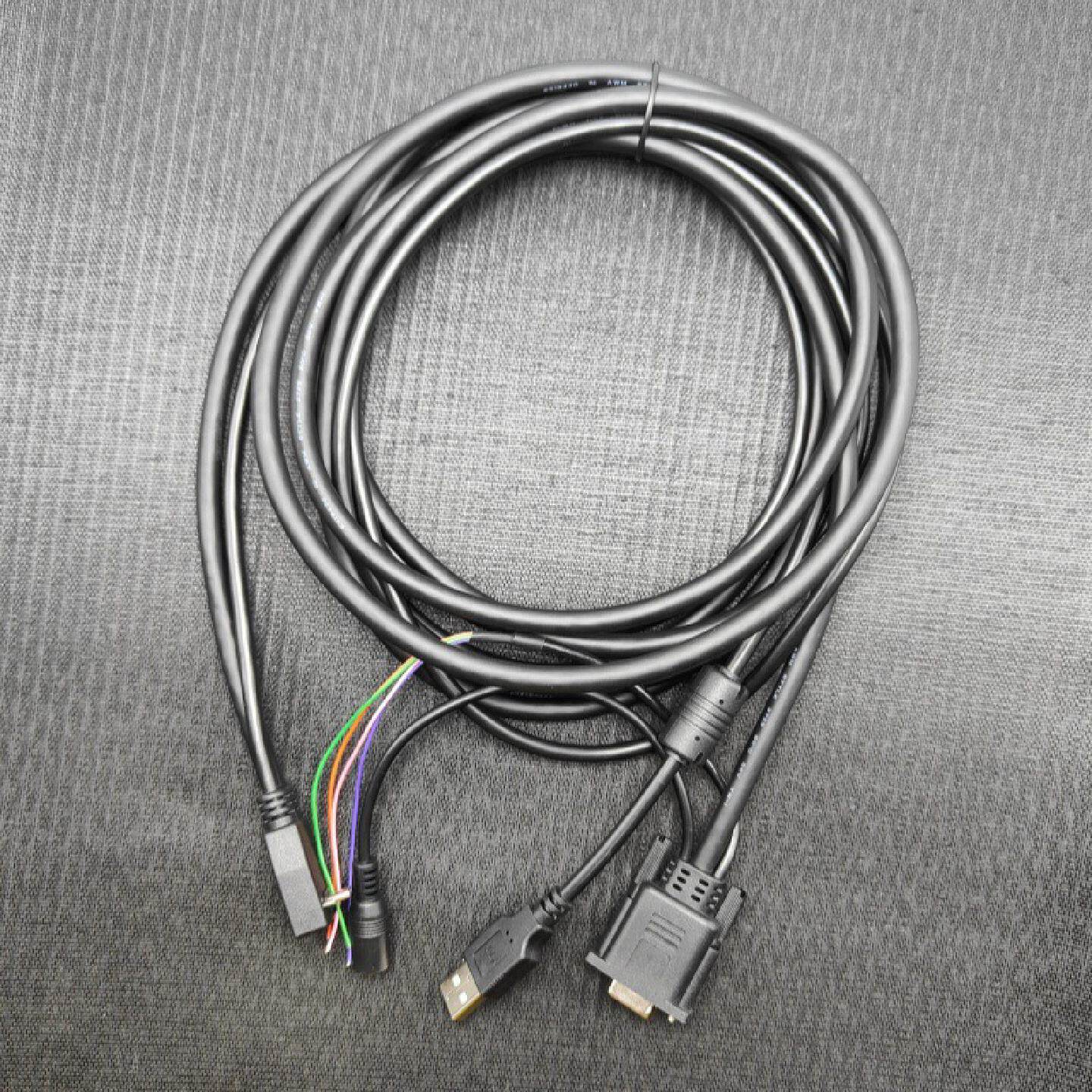 定制带螺杆DB9工业数据线Type-c转RS232USBDC一拖三电源连接线