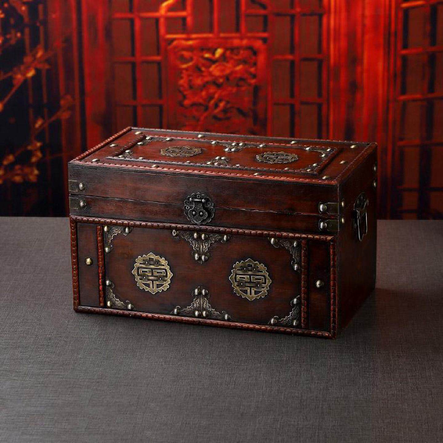 仿古大容量老式木箱子杂物中式收纳箱百宝箱古代药箱婚嫁箱储物箱