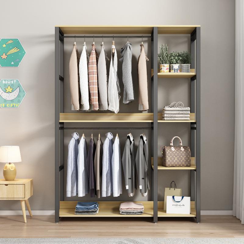 简易衣柜现代简约家用卧室铁艺布帘门衣架收纳柜出租房小户型衣橱
