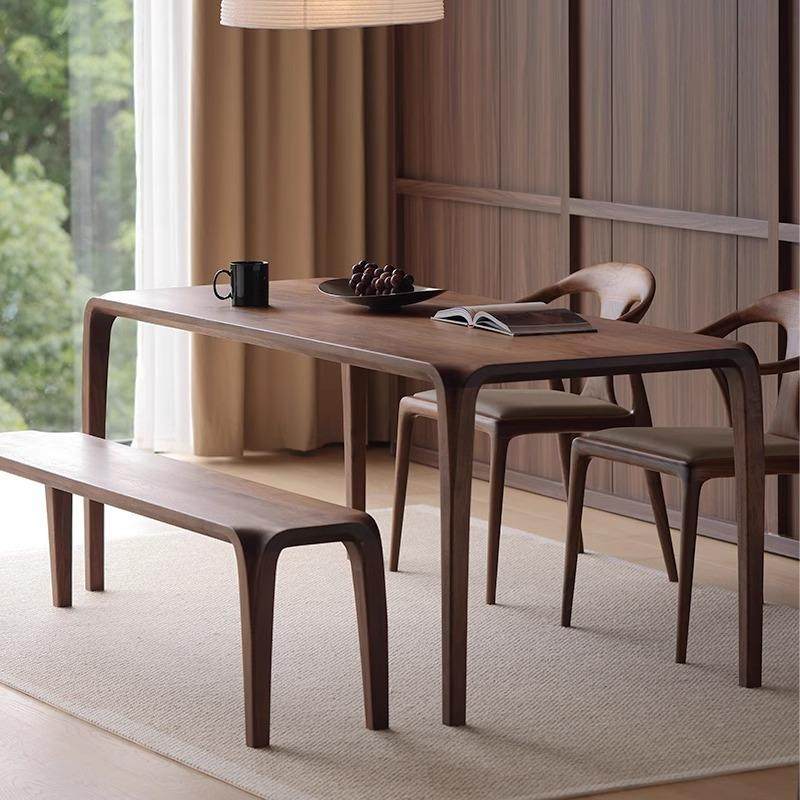 现代原木家用简约黑胡桃实木餐桌榫卯饭桌客厅诧寂风茶台茶桌书桌