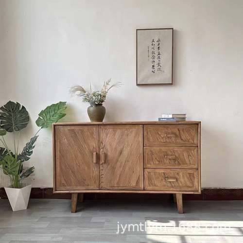 老榆木储物柜榫卯斜纹中古储物柜实木收纳柜复古风玄关柜靠墙边柜