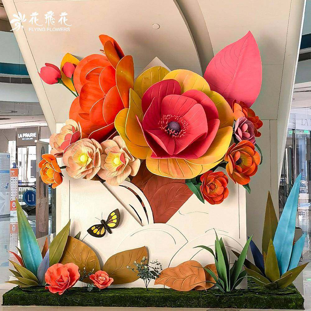 花飞花春日菊花荷花大型纸艺美陈艺术装置商场dp点布置道具制作