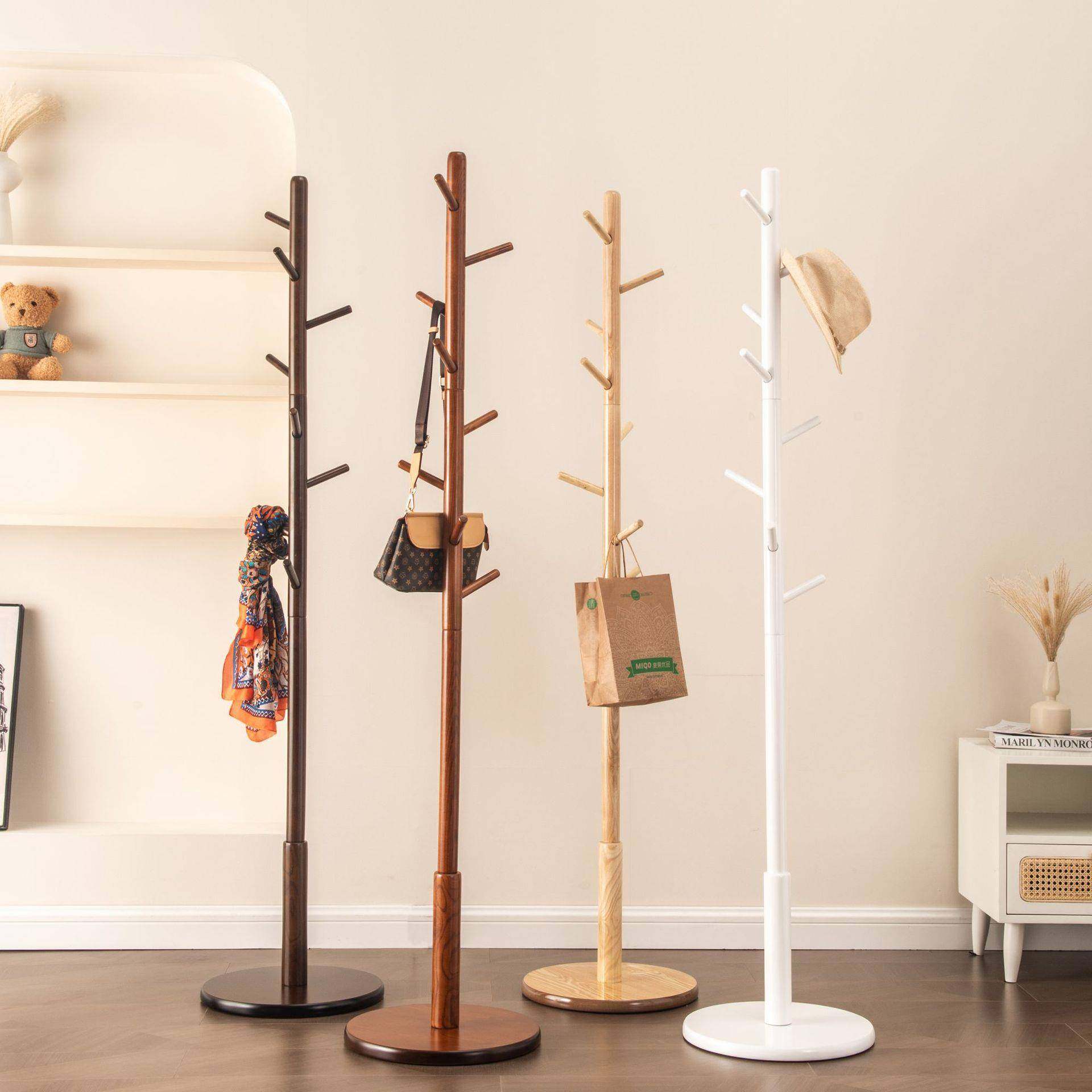 落地实木衣帽架 家用简易卧室客厅晾衣架 白蜡木挂衣架