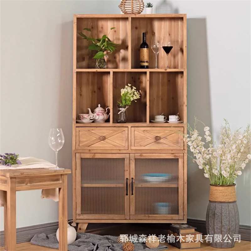 做旧老榆木玻璃柜长方形格子收纳柜靠墙角柜榆木家具玄关抽屉柜
