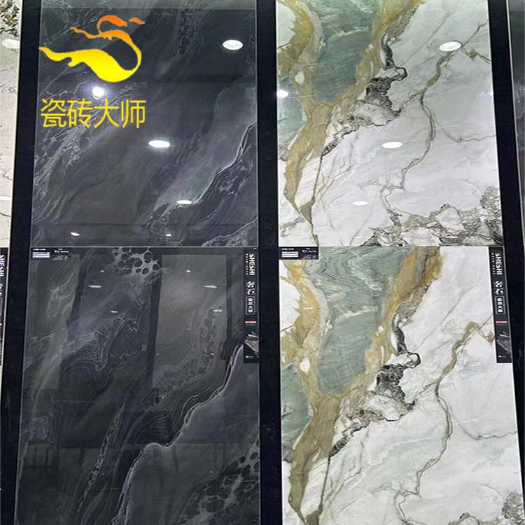佛山瓷砖奢石大板客厅地砖900x1800绿色厨卫墙砖灰色电视背景砖