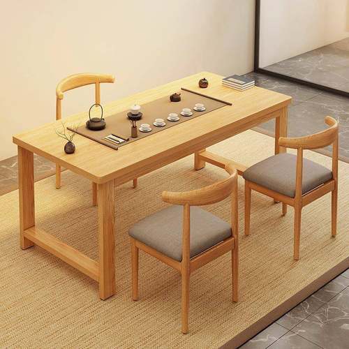 茶几客厅家用茶桌椅实木腿茶台新中式洽谈大板桌餐桌两用泡茶桌子