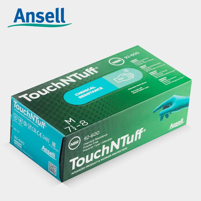 Ansell安思尔92-600一次性绿色丁腈手套橡胶乳胶工作化工劳保手套