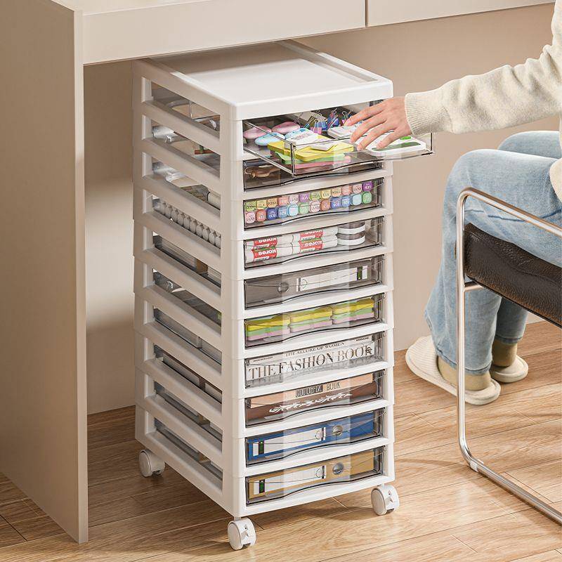 文件收纳柜办公室抽屉式收纳盒学生桌面透明带轮置物架多层置物柜