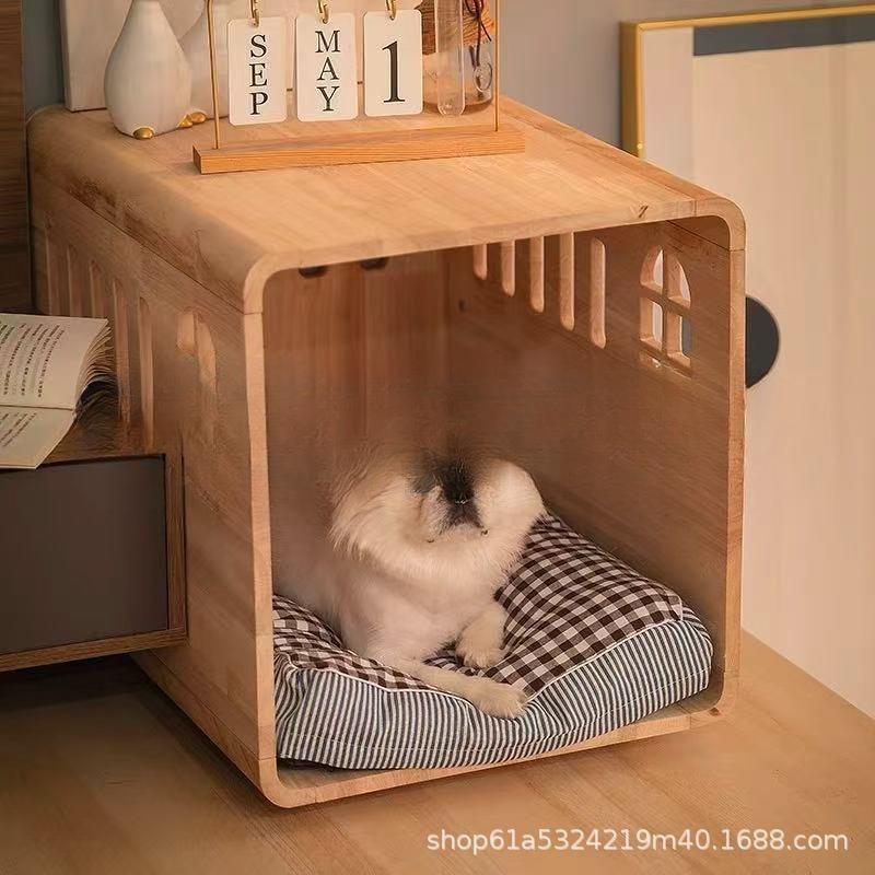 创意木制猫狗窝床头柜床边宠物床木制人宠共用一体置物柜四季通用