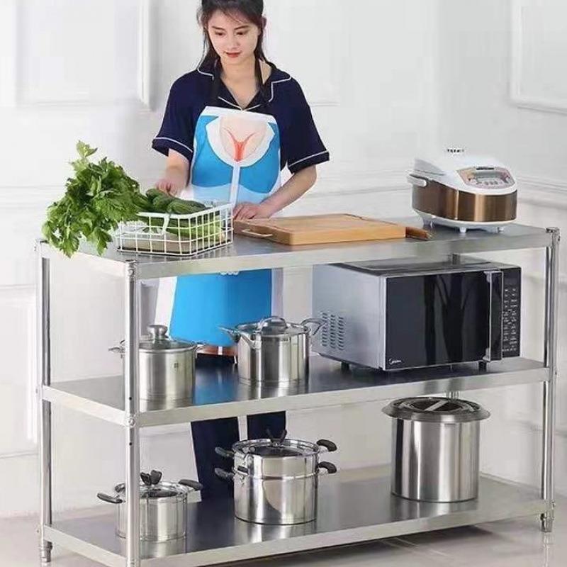 厨房收纳柜三层不锈钢置物架家用微波炉卫生间客厅落地多层货架
