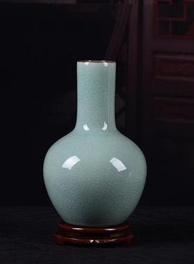 仿古陶瓷花瓶官窑开片裂纹绿色古典简约插画花瓶家居装饰摆件