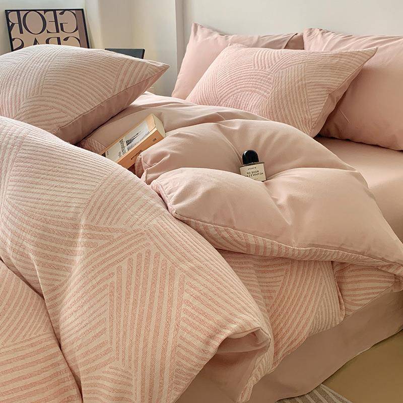 A类纯棉磨毛床上四件套轻奢床单秋冬季提花被套床笠床上用品三件