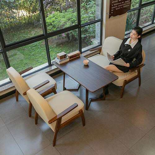奶茶店桌椅组合甜品咖啡厅书吧简约休闲区双人洽谈个性卡座皮沙发