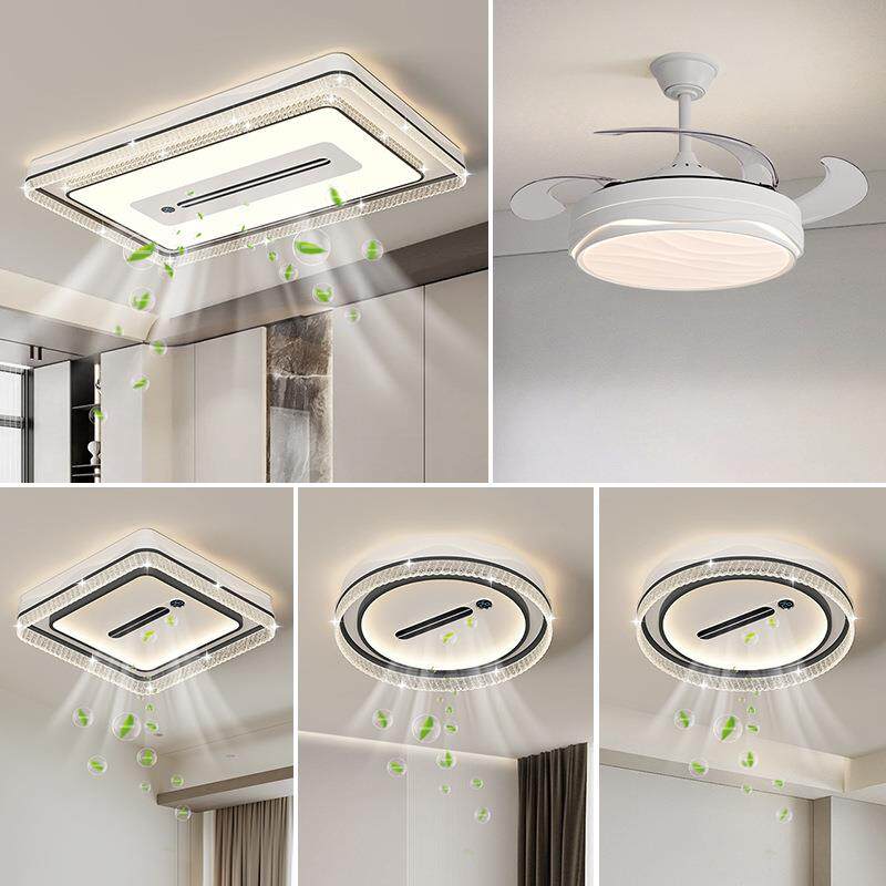 新款带数显负离子净化无叶风扇灯长方形客厅主吸顶灯卧室餐厅灯具