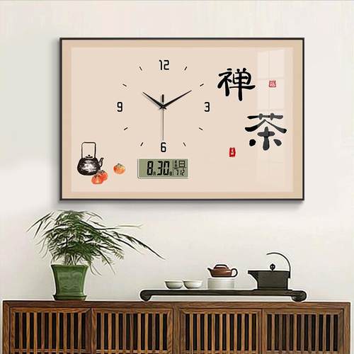 万年历新中式电表箱装饰画带钟表客厅电闸箱开关盒餐厅挂画遮挡画