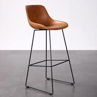 北欧现代简约吧台椅靠背铁艺皮质酒吧椅家用吧台凳子轻奢高脚凳子