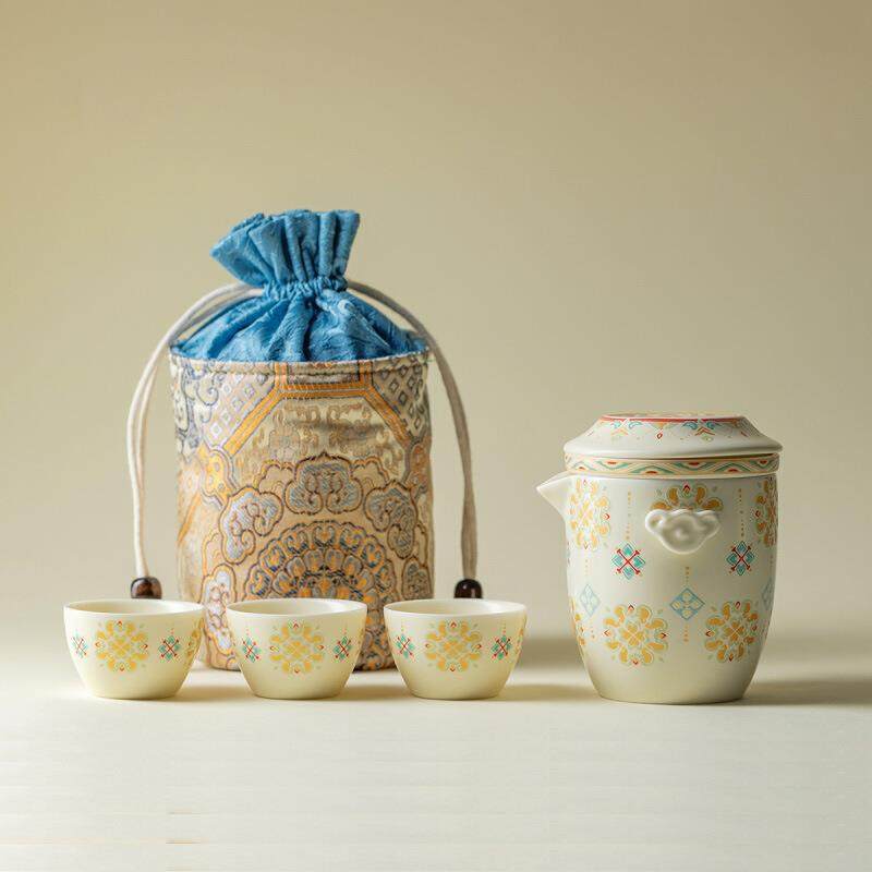 看见宝相花旅行茶具套装便携式一壶三杯快客杯车载户外露营泡茶器,餐饮具,旅行茶具,淘宝优惠券,粉丝福利购,淘宝优惠卷