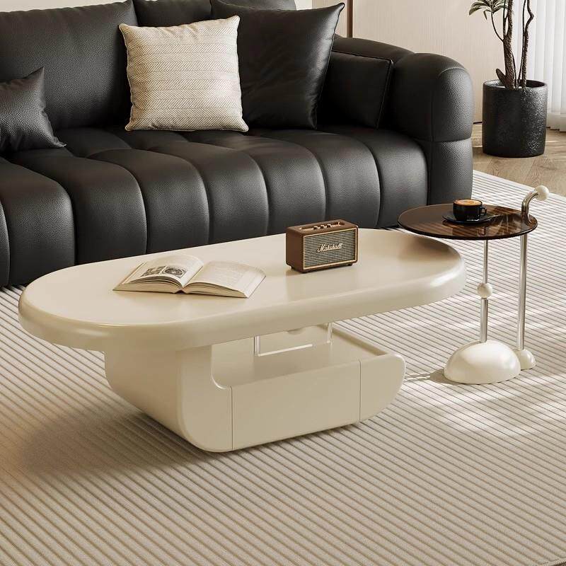 奶油风浮空茶几客厅家用2024新款小户型意式实木椭圆形设计感茶几