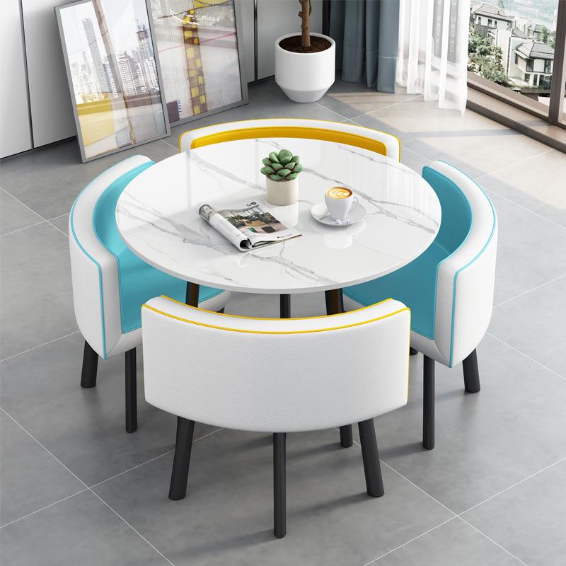 岩板洽谈桌椅组合店面会客谈判接待商务小圆桌子意式休闲家用餐桌
