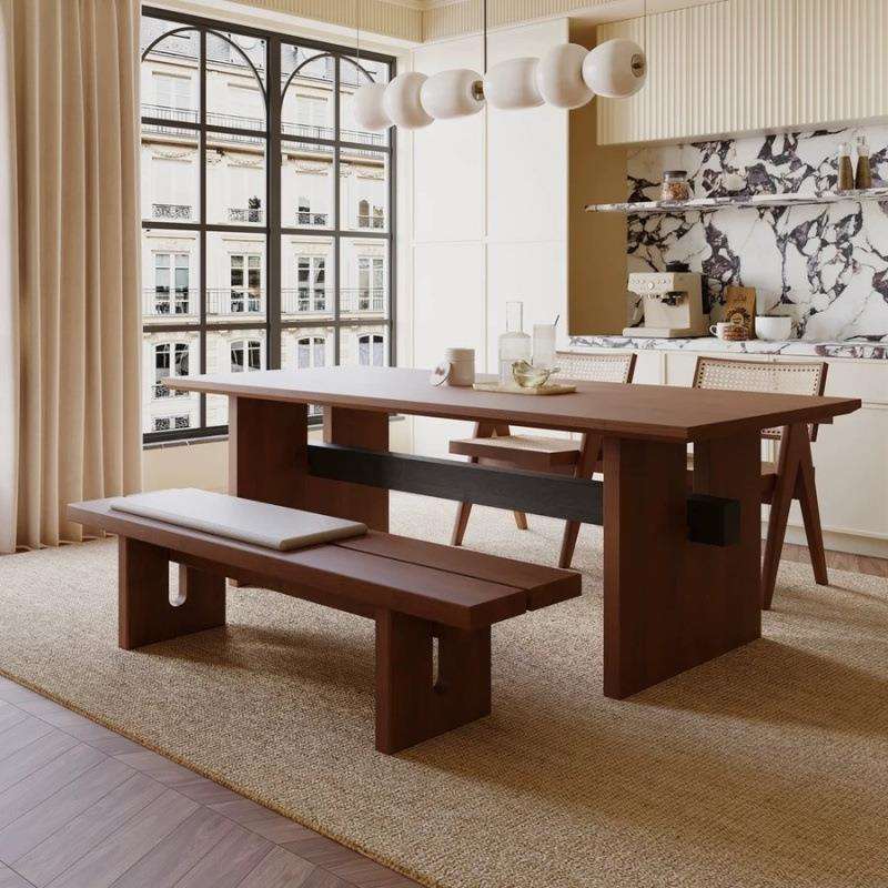 中古风复古民宿家庭餐桌长方形家用实木大板餐桌简约办公桌书桌