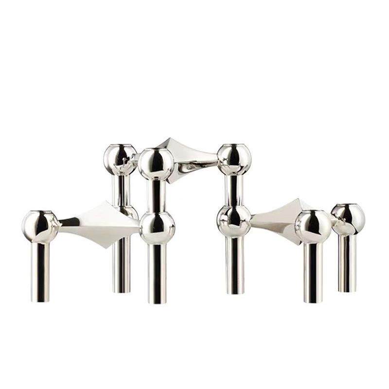 中古设计银色分子烛台创意轻奢摆件样板房餐桌北欧艺术金属装饰品