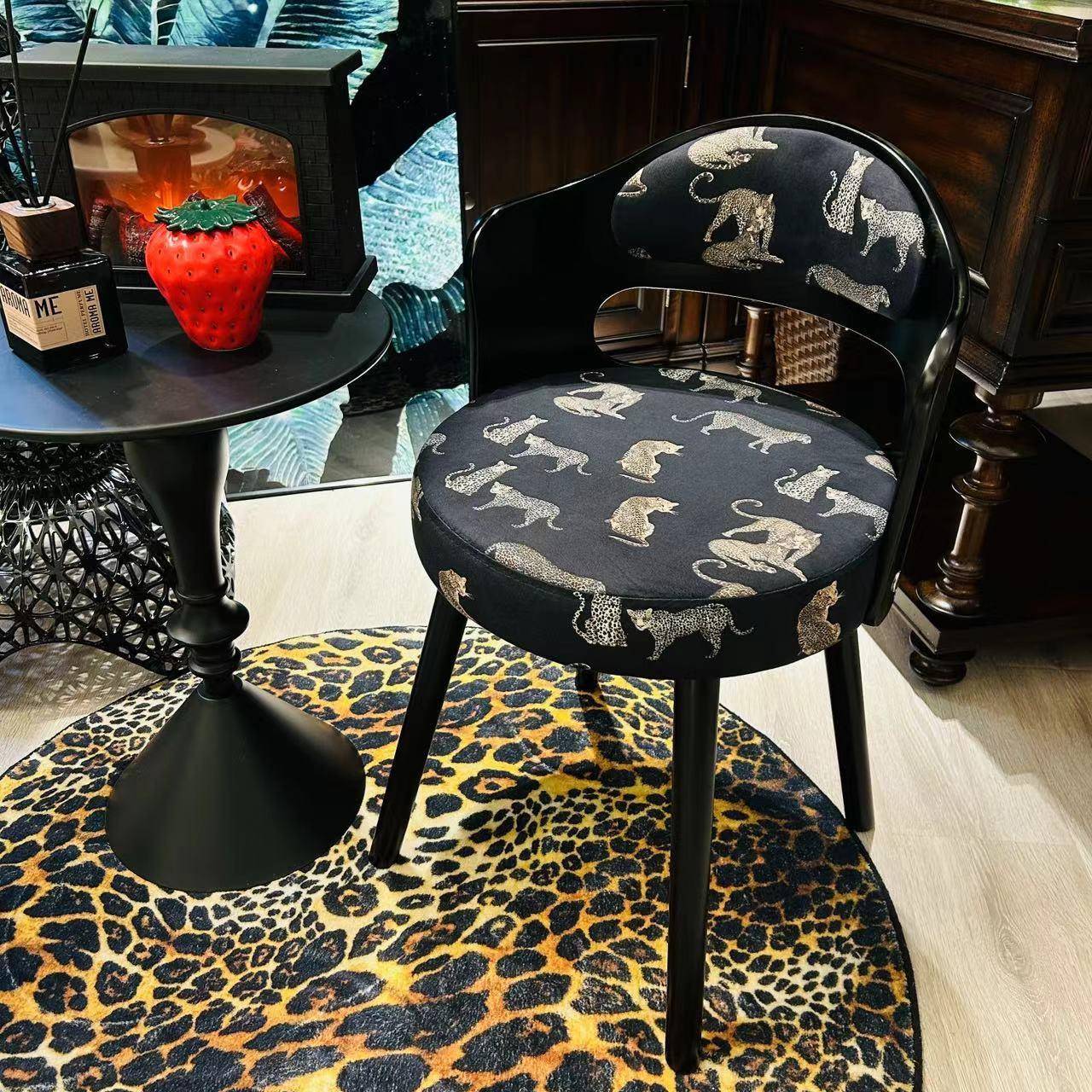 凳子梳妆古风餐桌实木家用复古餐椅椅中化妆椅子旋转法式书椅靠背