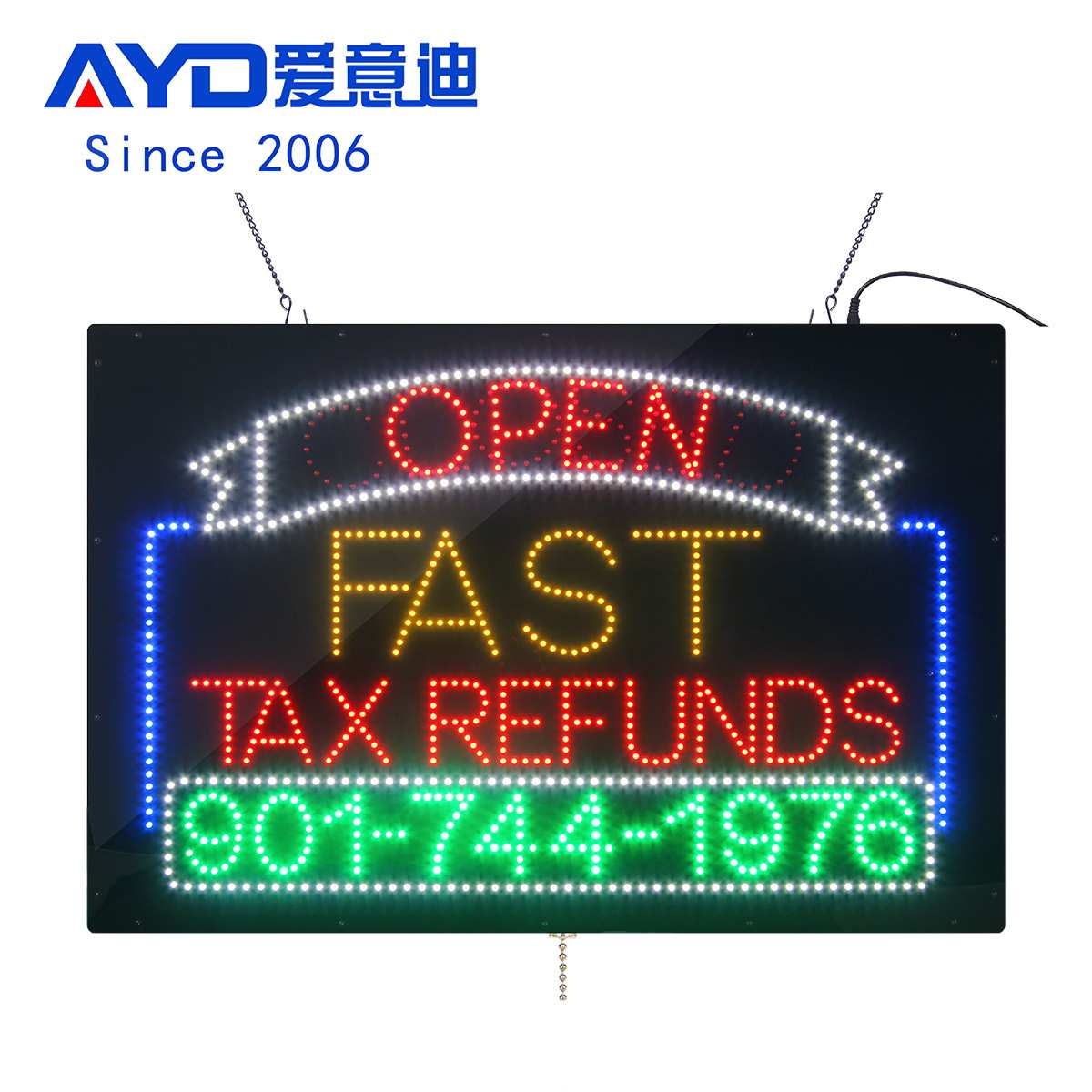厂家直销LED OPEN CLOSED 标识 LED FAST TAX REFUNDS 带电话号码