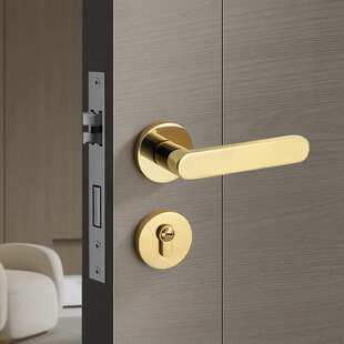 分体锁金色门锁轻奢亮金色PVD室内卧室房门锁磁吸静音家用木门锁