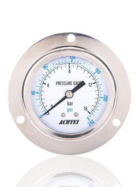 不锈钢压力表充油耐振轴向带前边USA YN60BF 16BAR 240PSI 1/4PT