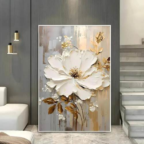 北欧奶油风大芬村帆布油画芯轻奢落地入户玄关挂画客厅高级装饰画