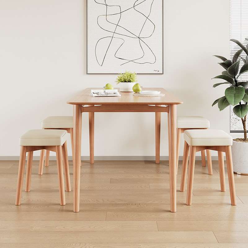 实木凳子家用奶油风餐凳原木可叠放餐厅备用椅子简约方卧室化妆凳