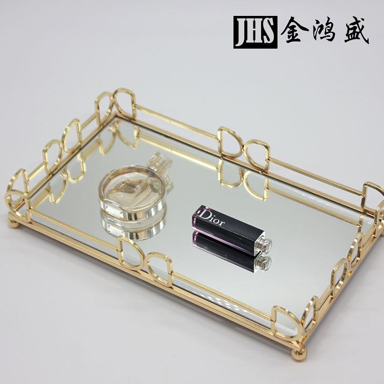 现货金色玻璃托盘镜面底金属托盘 首饰展示托盘装饰水果盘