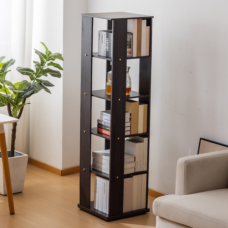 实木滑轮旋转书架落地置物架家用储物柜学生客厅展示架子客厅书柜