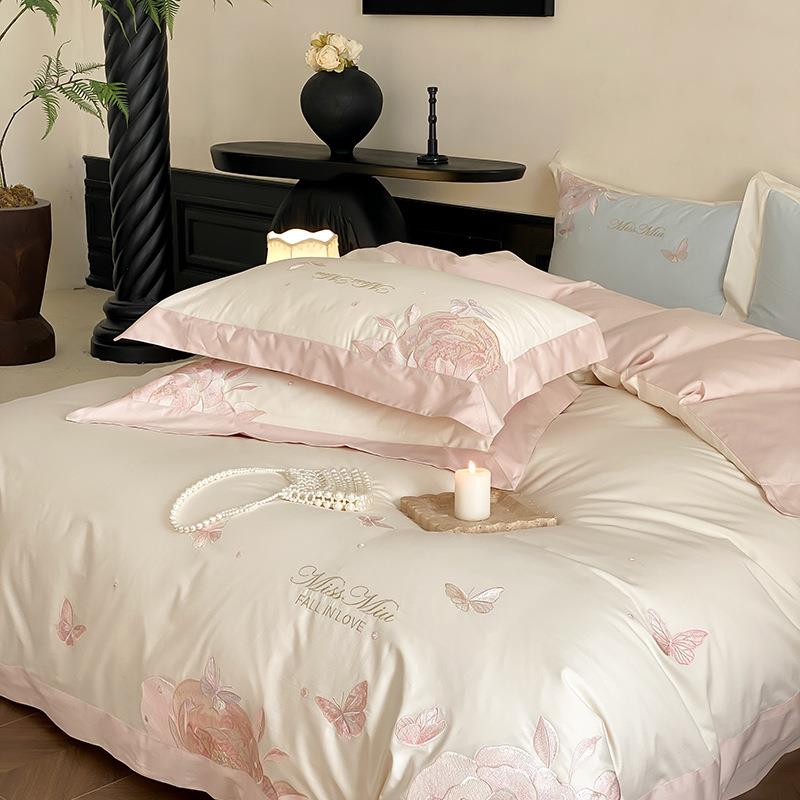 【折扣价】轻奢少女心长绒棉全棉四件套纯棉100支蝴蝶刺绣被套床