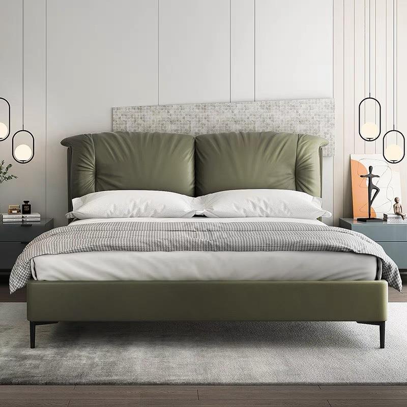 意式极简真皮床轻奢现代简约小户型主卧婚床羽绒软包实木双人1.8m