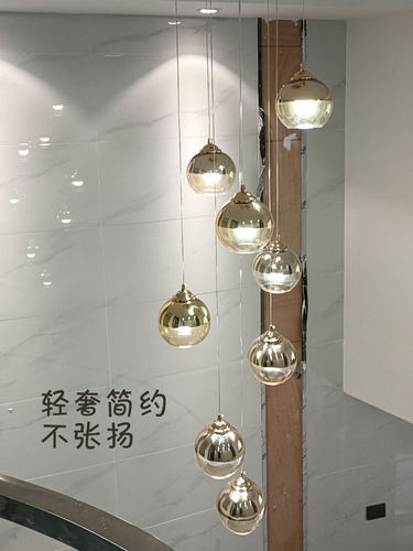 简约轻奢金色复式楼梯灯长吊灯楼梯吊灯别墅旋转楼梯间吊灯loft