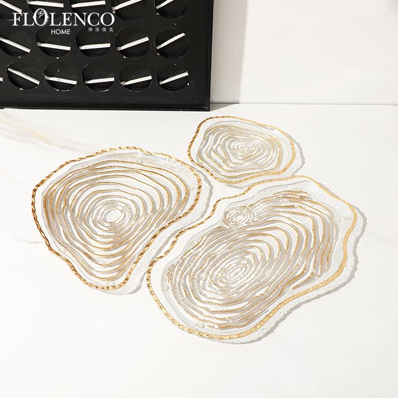 创意现代轻奢金箔玻璃餐盘时尚展厅别墅客厅餐桌高级感水果盘摆件