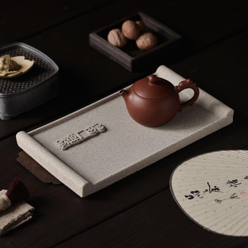 可吸水150ML砂陶壶承长方形书卷陶瓷茶壶托盘蓄水壶垫茶托干泡台
