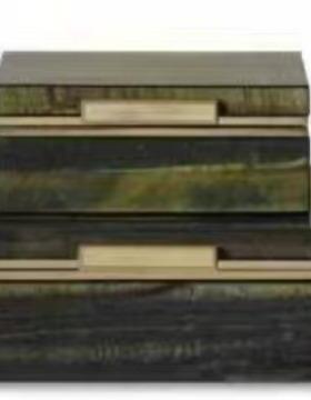 现代新中式轻奢绿色树皮纹复古收纳盒摆件客厅玄关装饰盒子家居软